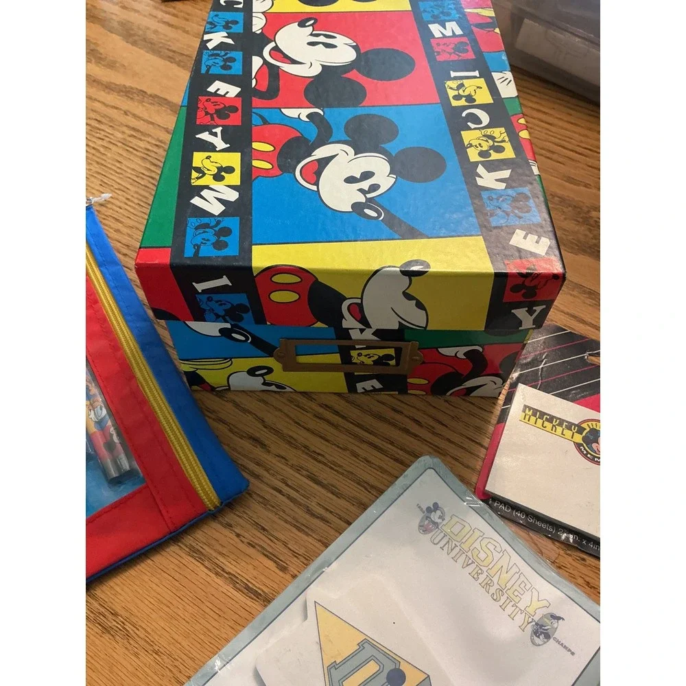 Vintage Mickey Mouse Stationery Bundle Storage Box Pencil Pouch Post-it Notes